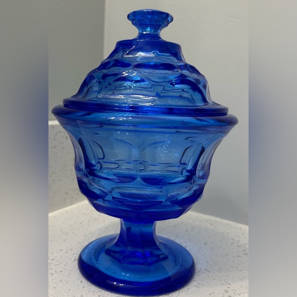 FOSTORIA Kitchen Vintage Fostoria Argus Blue Glass Pedestal Candy